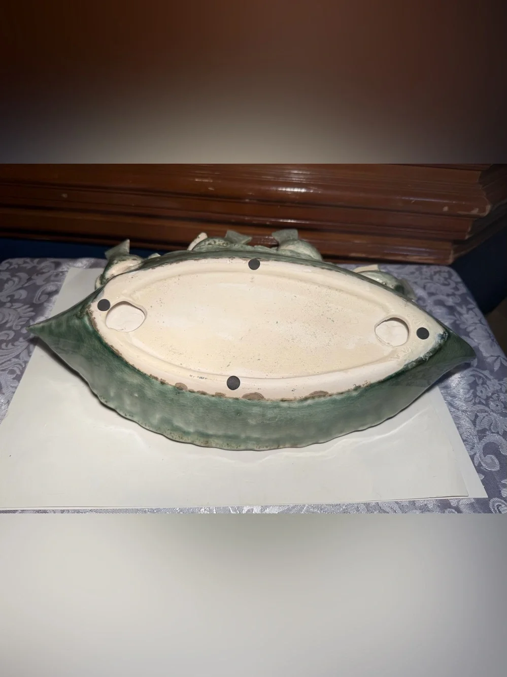 Boston International ceramic tray rustic green leaf design with 4 perched birds